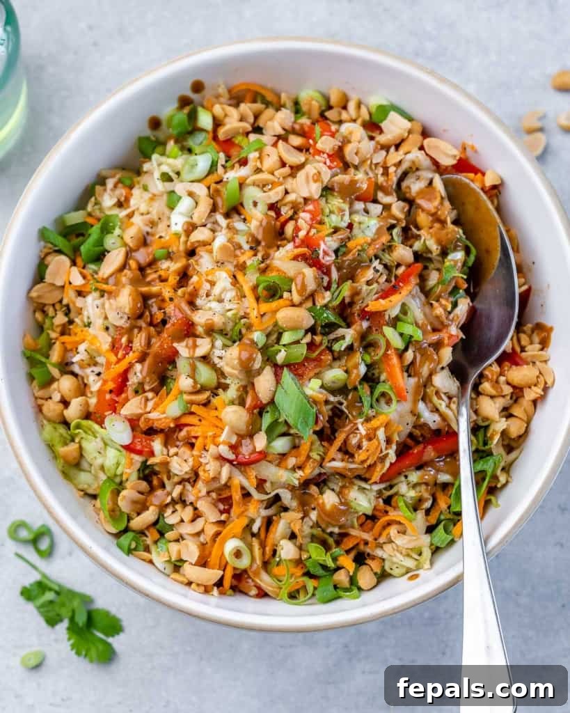 Creamy Thai Peanut Crunch 2 spoon in bowl with thai salad