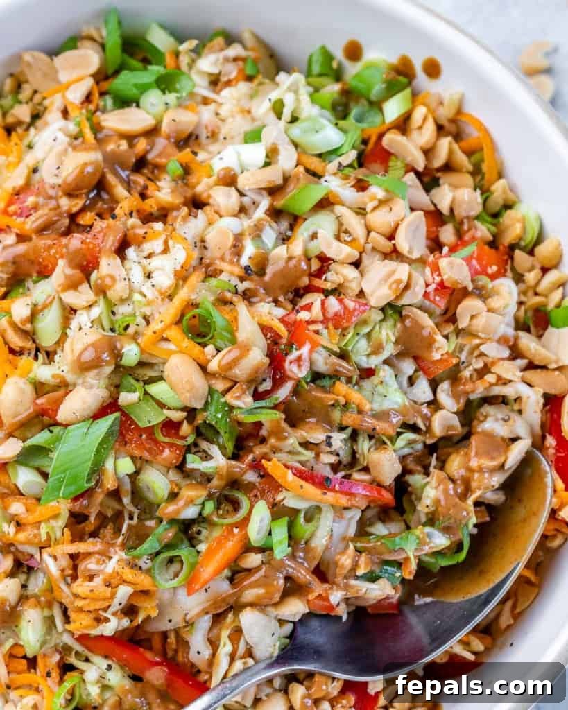 Creamy Thai Peanut Crunch 3 close up thai salad in a white bowl