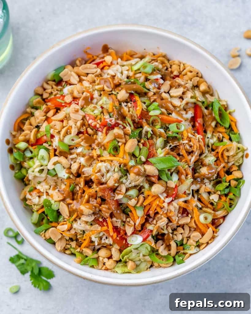 Creamy Thai Peanut Crunch 9 top view thai salad in a white bowl