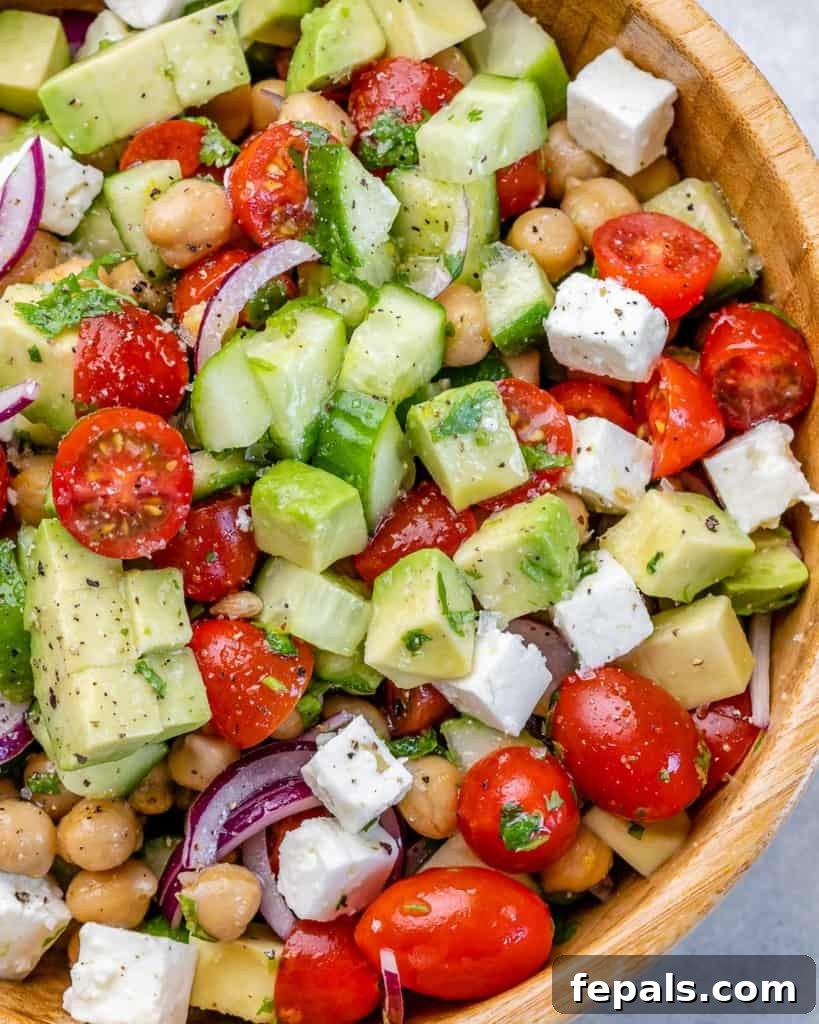 close up chickpea salad in a bowl