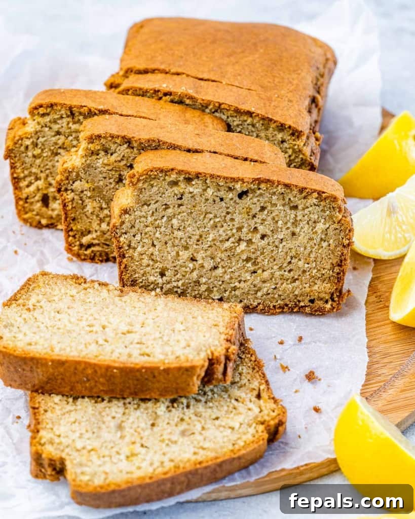 side shot of lemon loaf slices