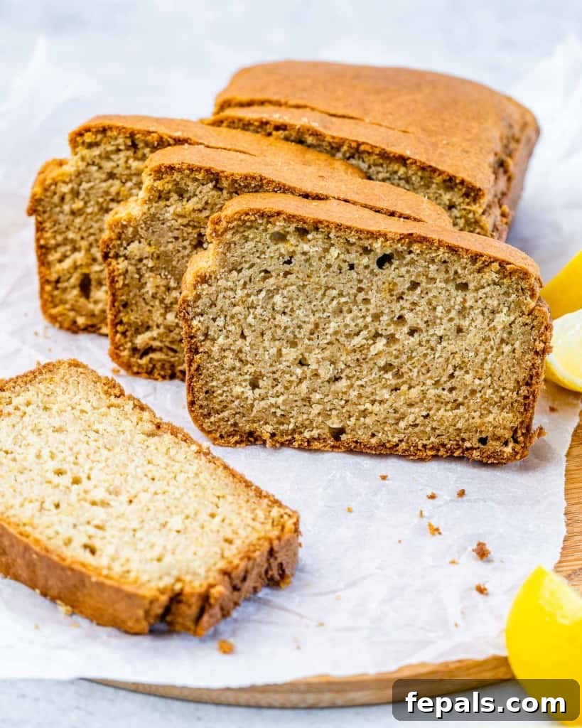 side shot of lemon loaf slices