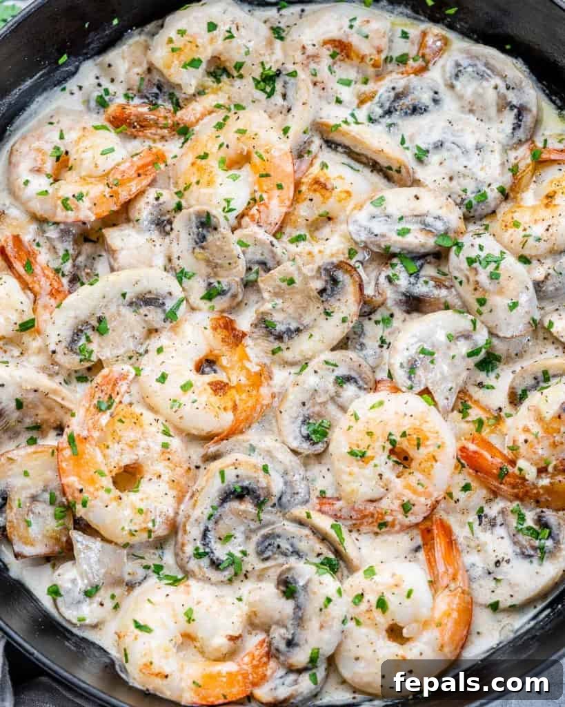 Garlic Shrimp in a Velvety Mushroom Sauce 6 Shrimp cooked in a creamy mushroom sauce.