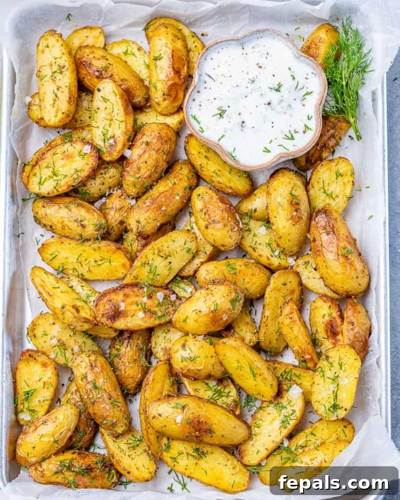 Lemon Herb Greek Baked Fingerlings 9 Potato wedges served with a creamy sauce.