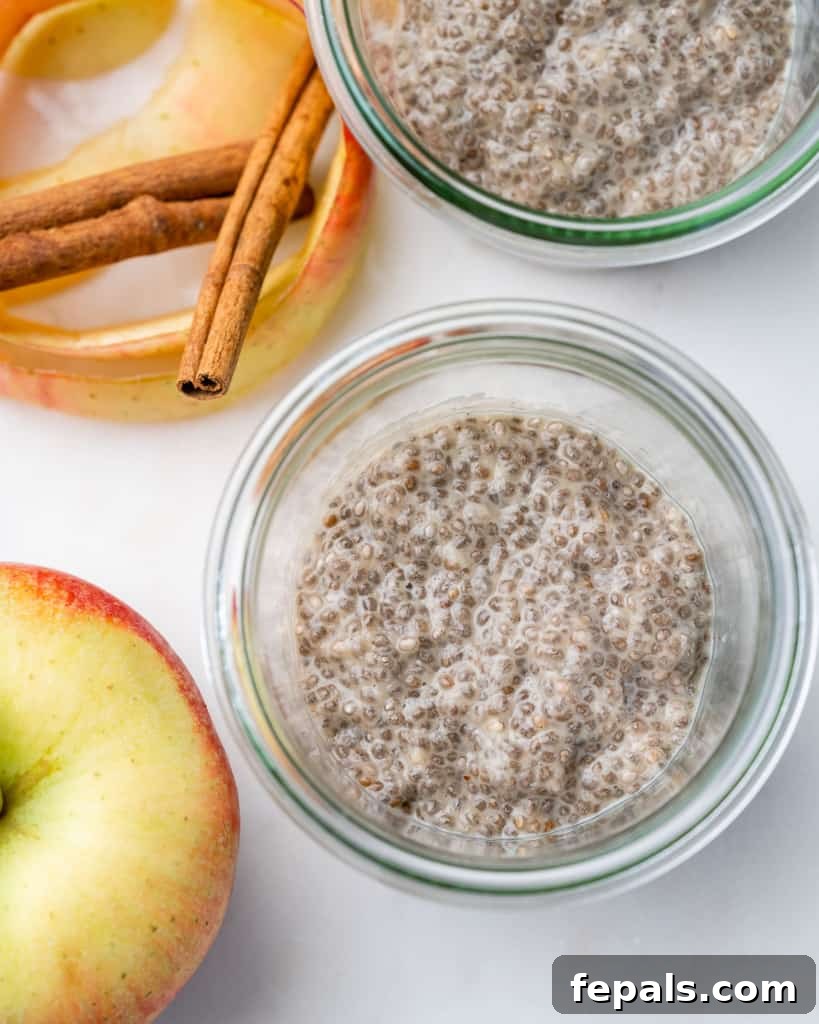Cozy Cinnamon Apple Pie Chia Pudding 6 chia pudding in a jar before adding apple pie topping