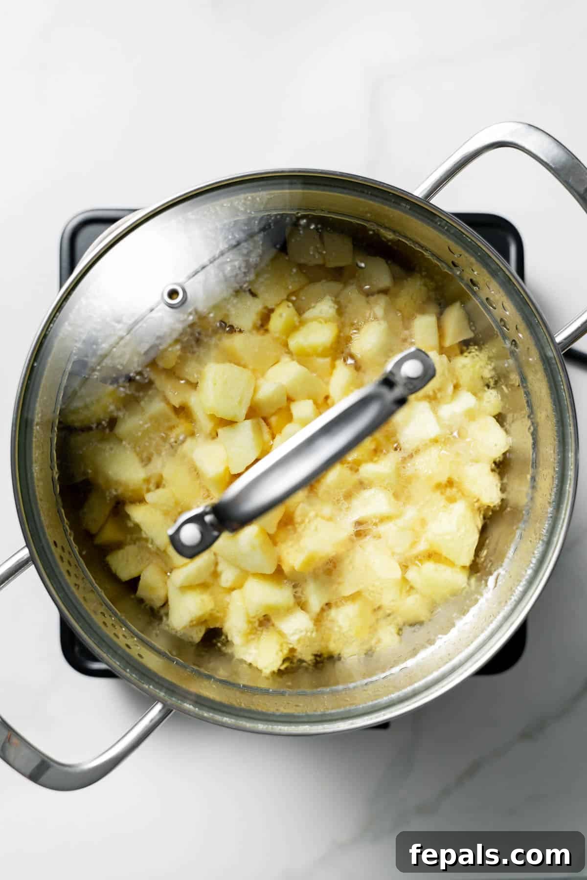 pot filled with apples and covered with a lid