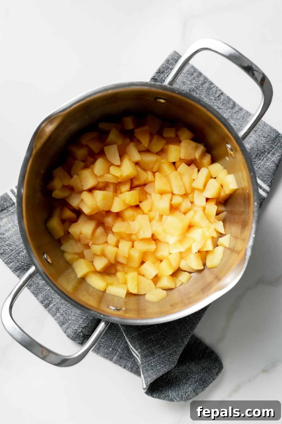 pot filled with softened apples