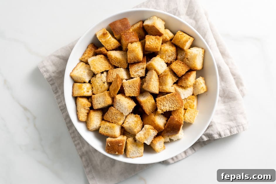 How To Make Croutons one bowl of baked homemade croutons