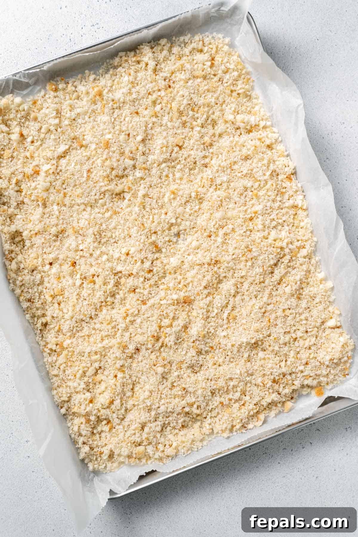Homemade Breadcrumbs sheet pan of breadcrumbs