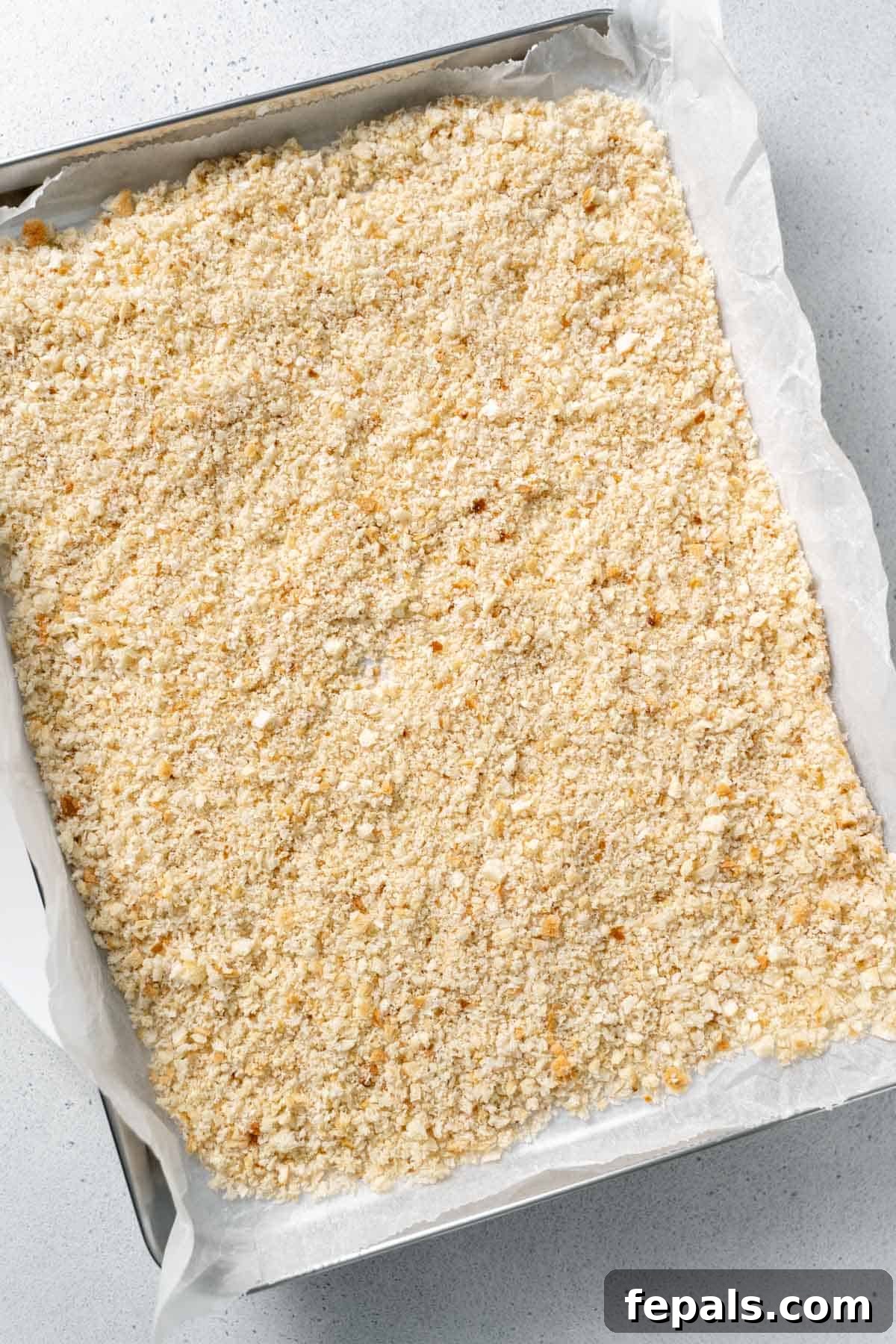 Homemade Breadcrumbs Recipe bread crumbs on baking sheet