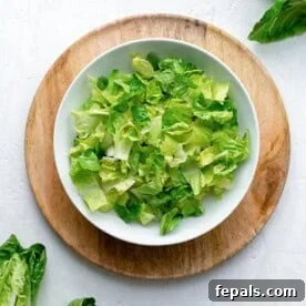 A bowl of freshly chopped romaine lettuce, ready for serving.