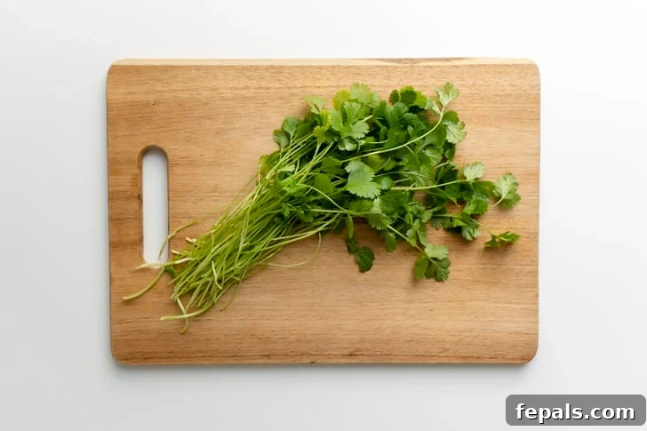How To Cut Cilantro cutting board with cilantro