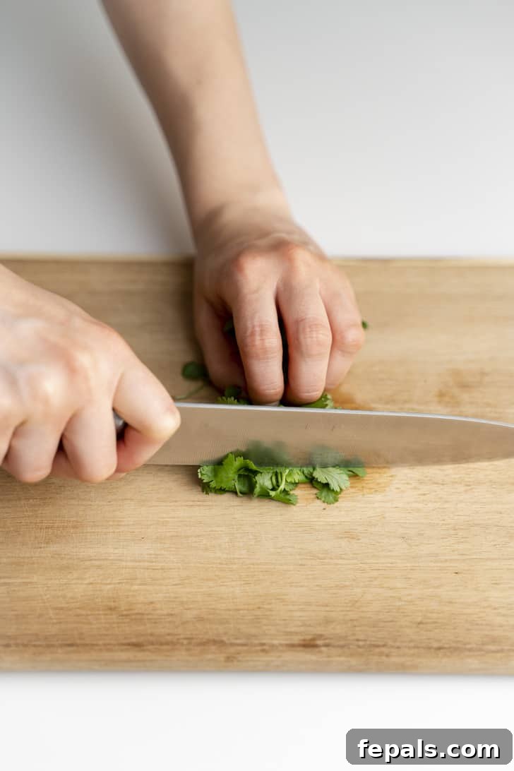 How To Chop Cilantro slicing the cilantro leaves with a knife
