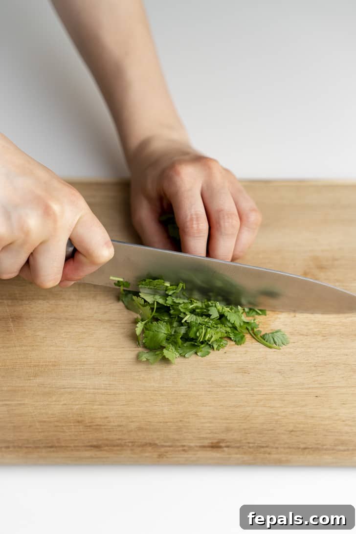 How To Chop Cilantro slicing the cilantro leaves with a knife