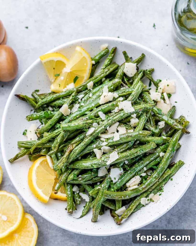 top view green beans on a white plate 