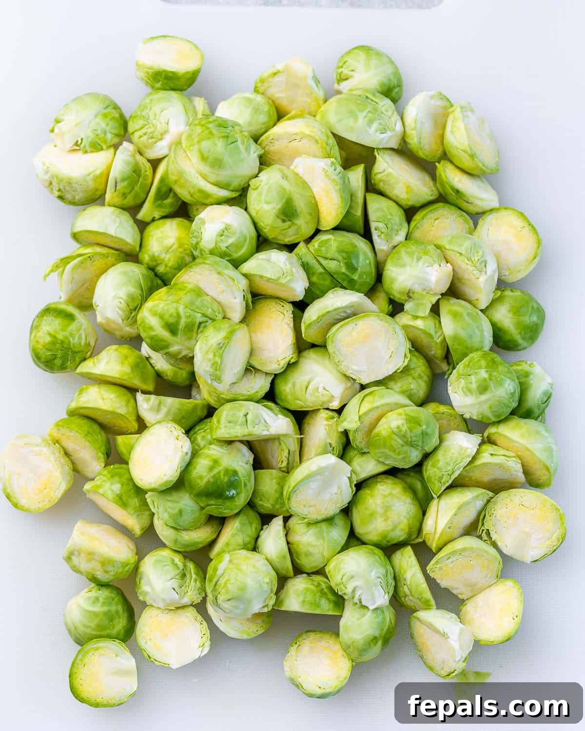 Brussels sprouts sliced in half.