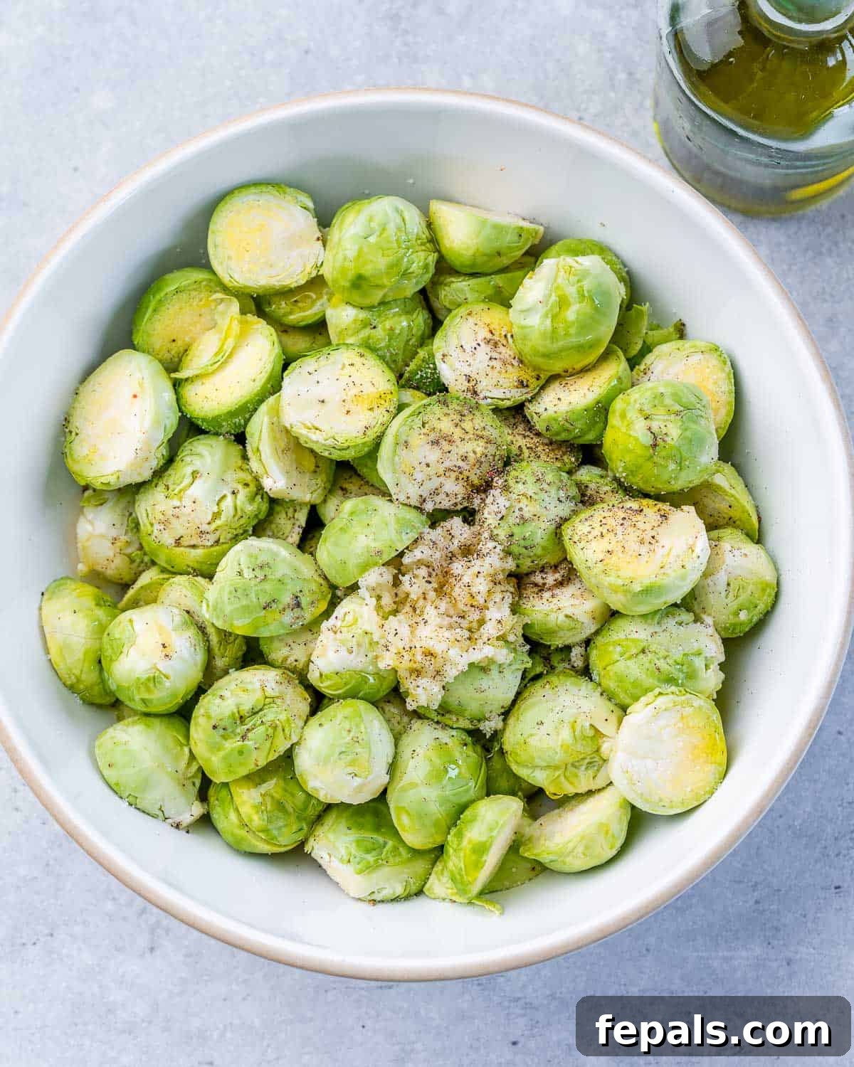Brussels sprouts mixed with seasonings.