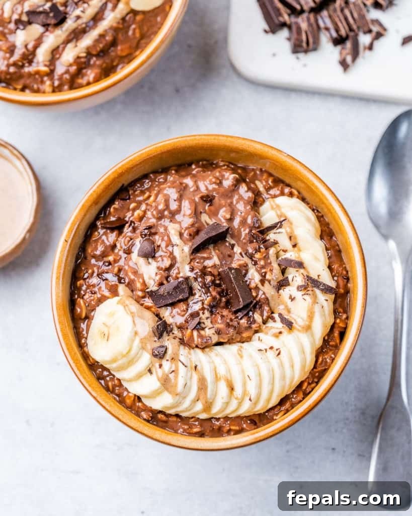 top view of oatmeal bowl with spoon on the side