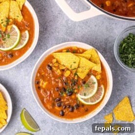 top view of a bowl with beef enchilada soup