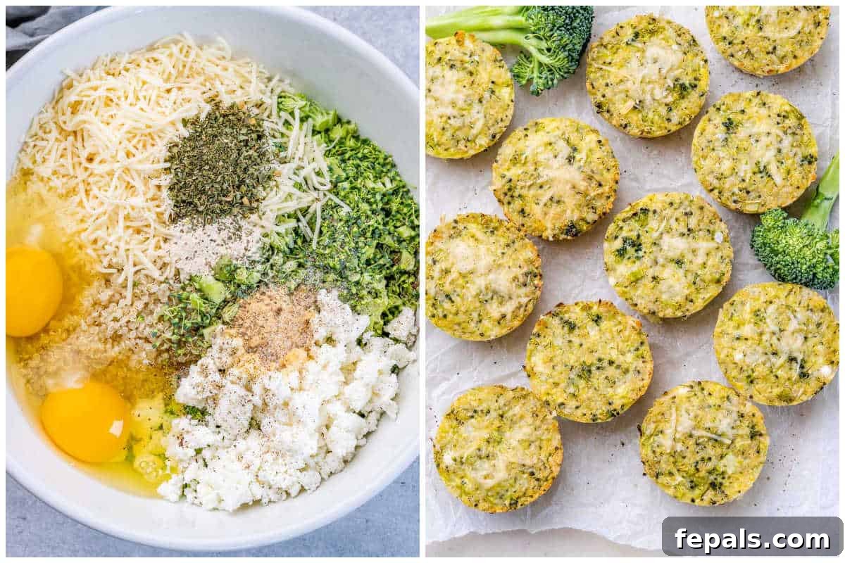 Cheesy Broccoli Quinoa Nuggets 5 process shot to mix the quinoa batter and baking them.