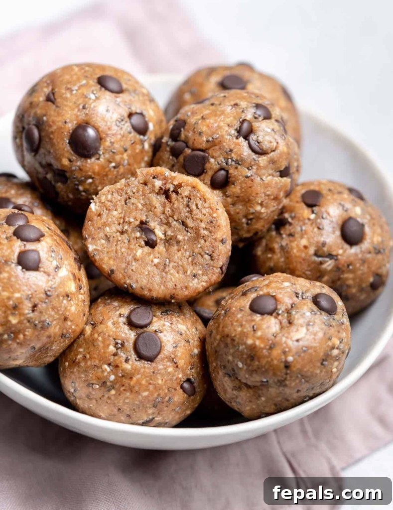 side shot of energy balls on a plate