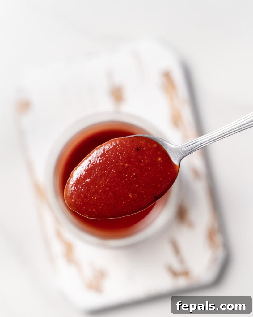 top view of spoonful of bbq sauce