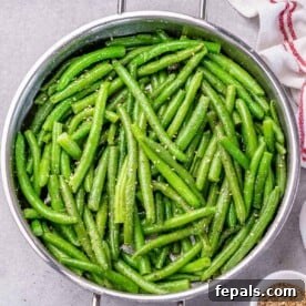 Top view sauteed green bean in a pan