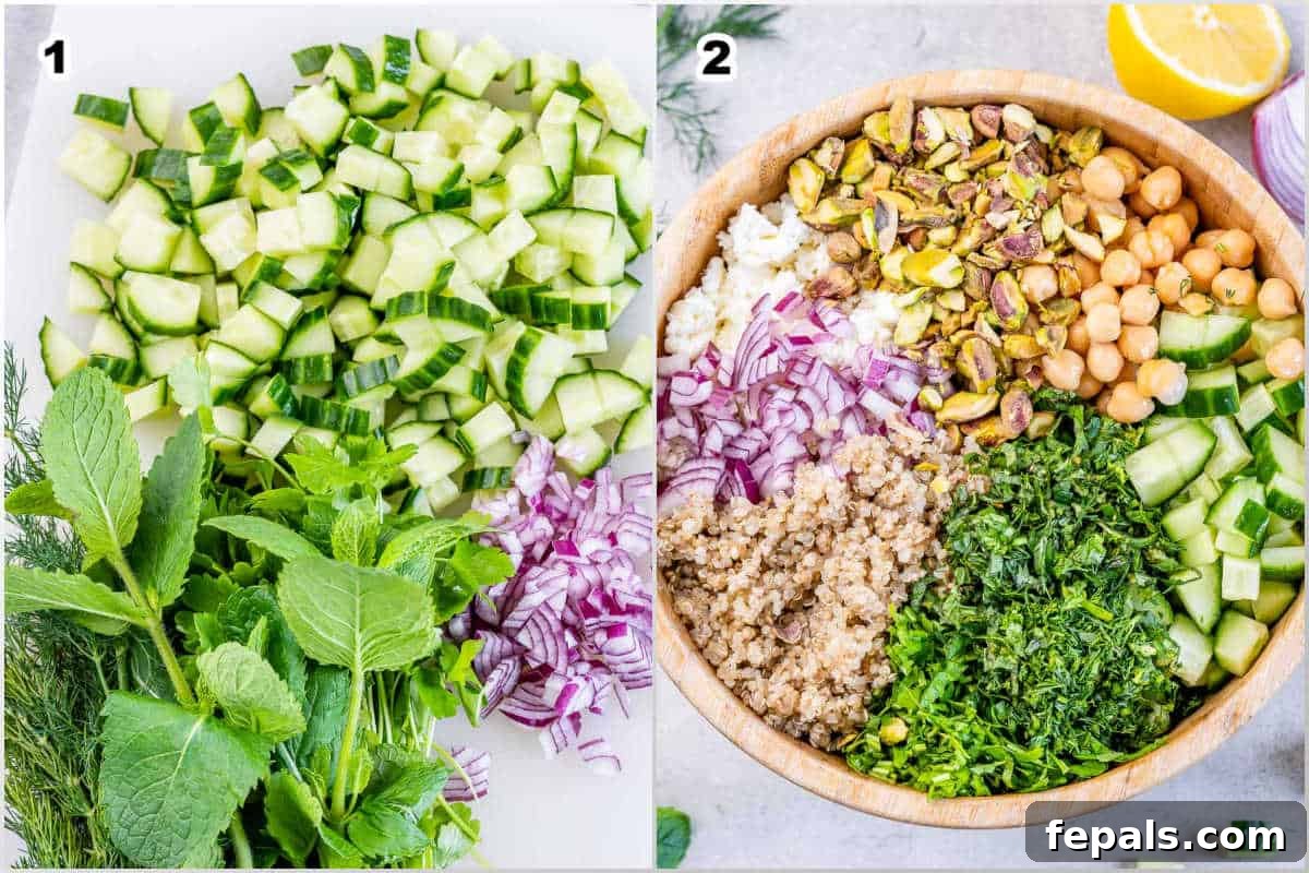 Process shot to chop the salad ingredients and add it to a bowl.