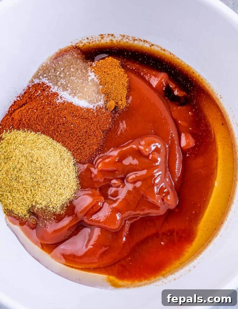 ingredients to make bbq sauce in a bowl before mixing