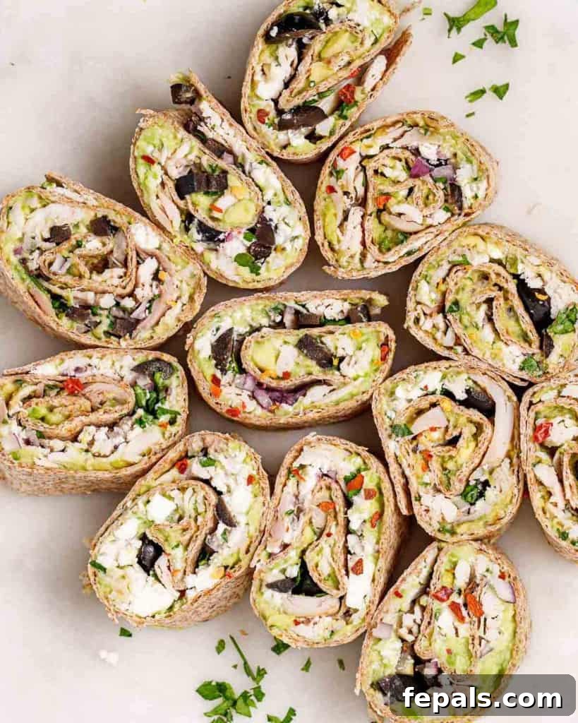 Top view of pinwheels on a plate, showcasing their vibrant colors and appealing presentation.