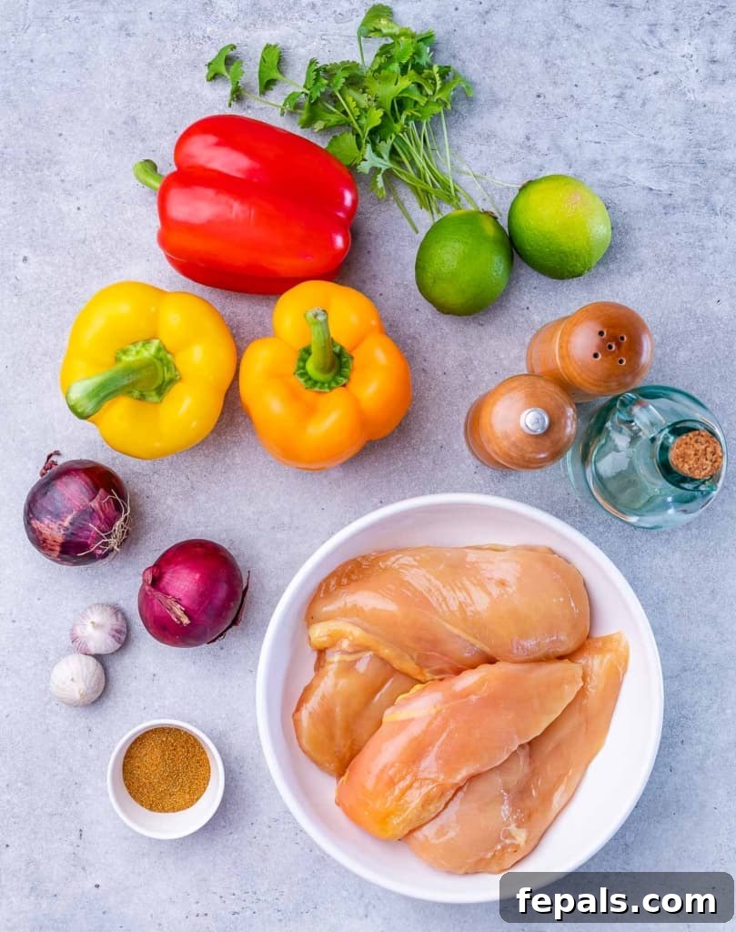 Raw chicken breast, veggies and seasonings.