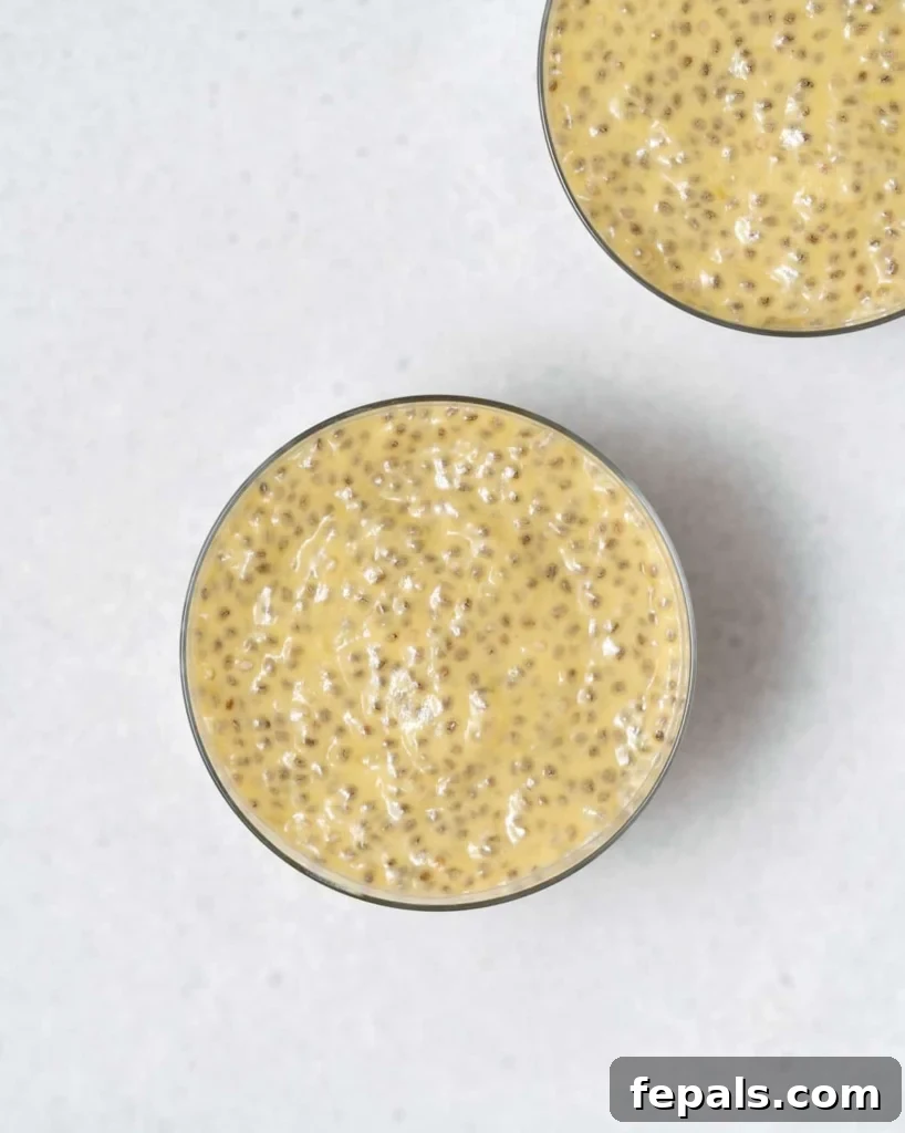 Tropical Mango Chia Bliss 12 top view mango chia pudding in a glass jar