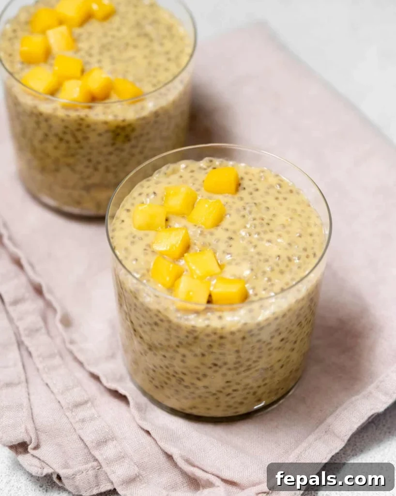 Tropical Mango Chia Bliss 17 side shot of 2 jars of chia pudding in a cup