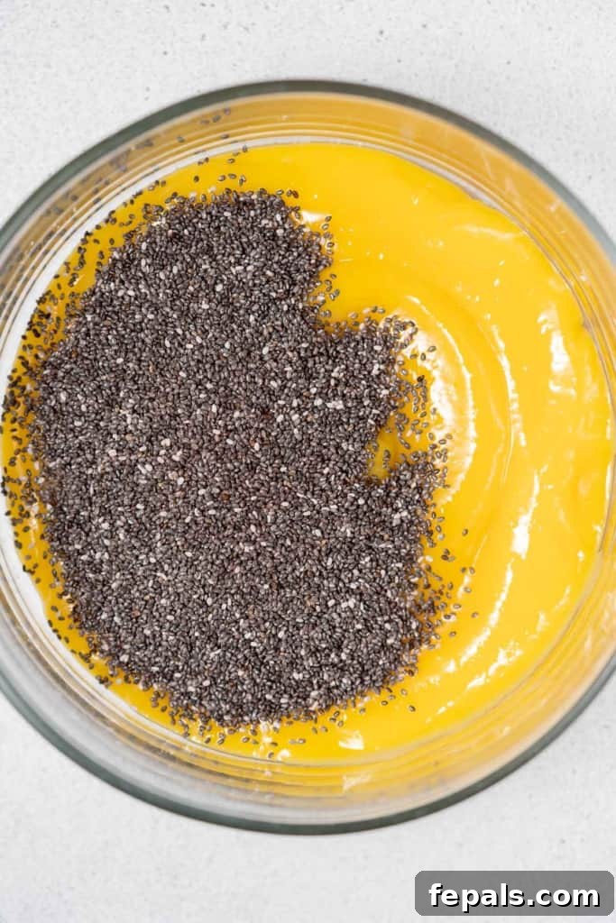 Tropical Mango Chia Bliss 8 chia seeds added over pureed mango