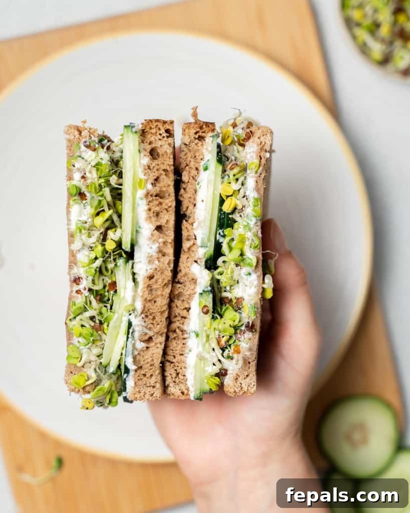 Elegant Cucumber Delights 3 Hand holding a cucumber sandwich.