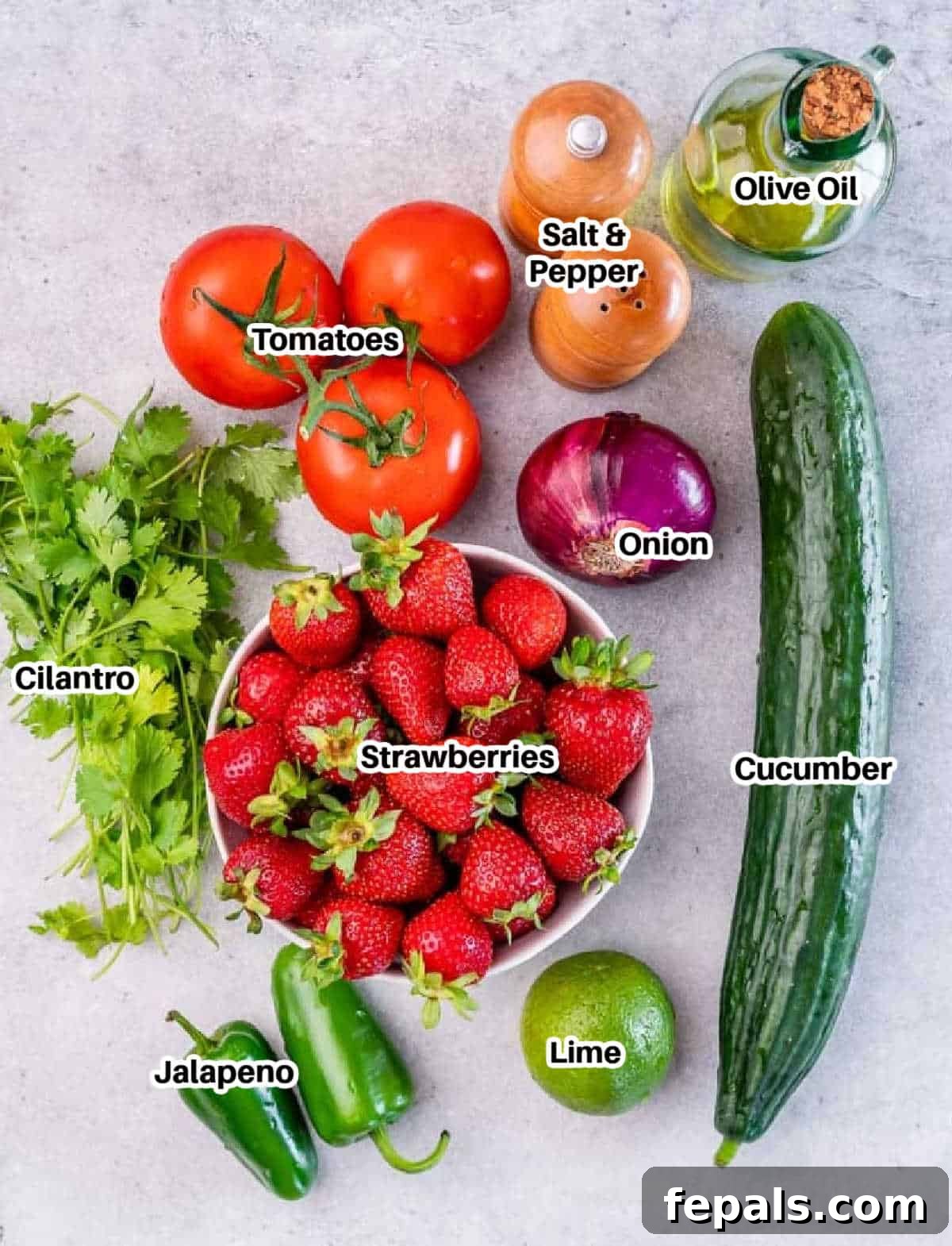 ingredients to make strawberry salsa.
