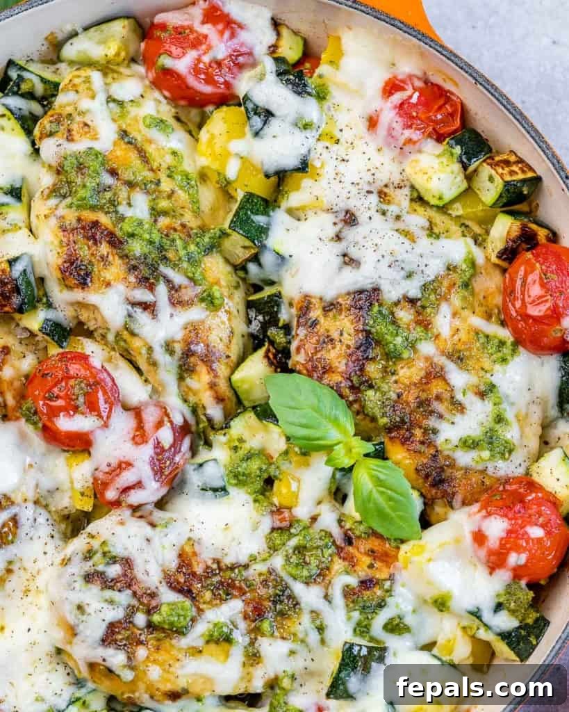 Pesto Perfection Chicken 3 baked chicken breast with pesto tomatoes zucchini and then topped with melted cheese