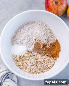 Combining oats, flour and spices in a large bowl.