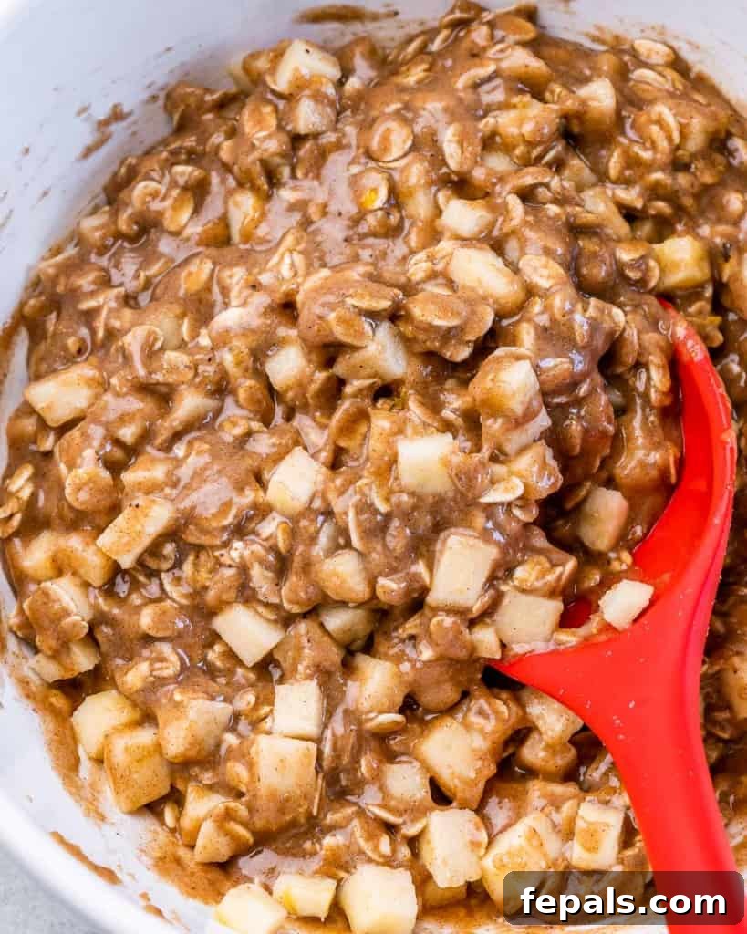 Warm Apple Cinnamon Oat Cookies 8 Stirring apple chunks into cookie batter.