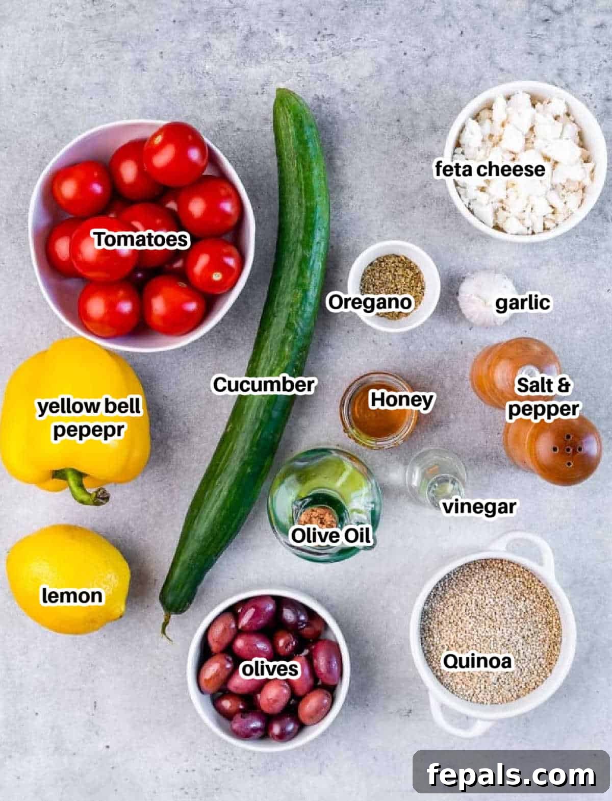 ingredients to make quinoa greek salad.