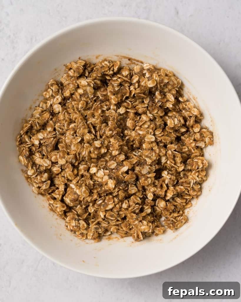 Spiced Pumpkin Power Morsels 9 A well-combined mixture of oats, peanut butter, and pumpkin puree in a bowl, showing the dough-like consistency ready for the next step.