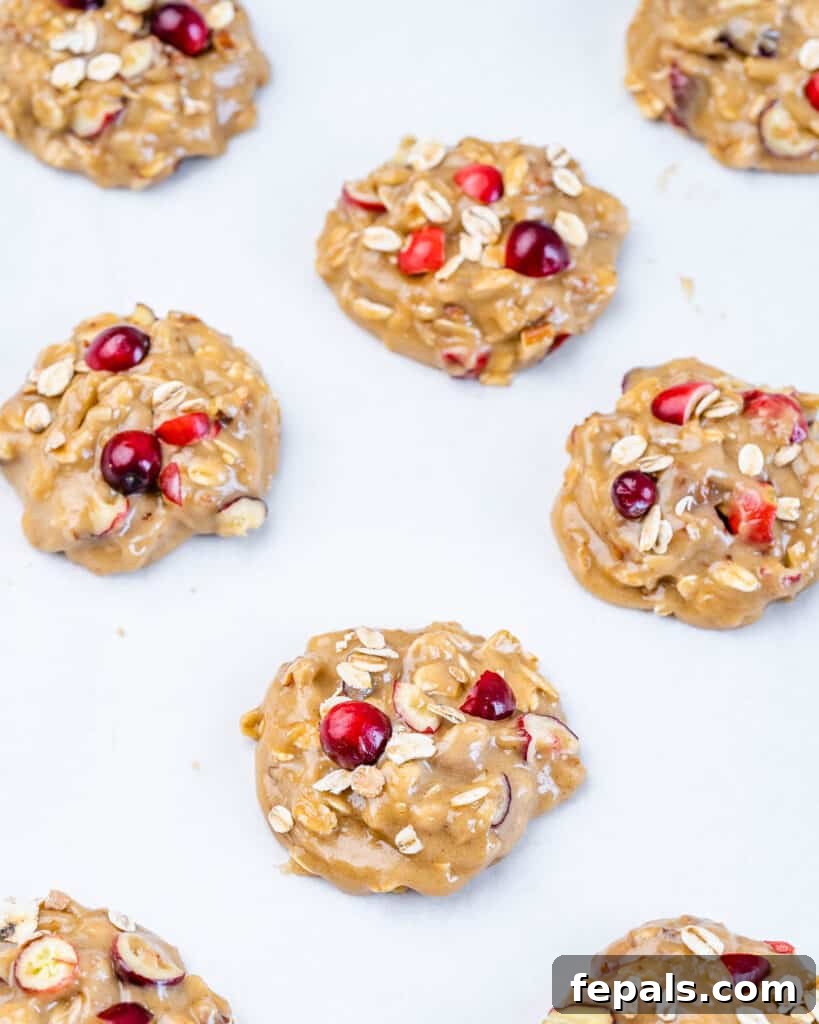 Freshly baked cookies topped with fresh cranberries and oats.