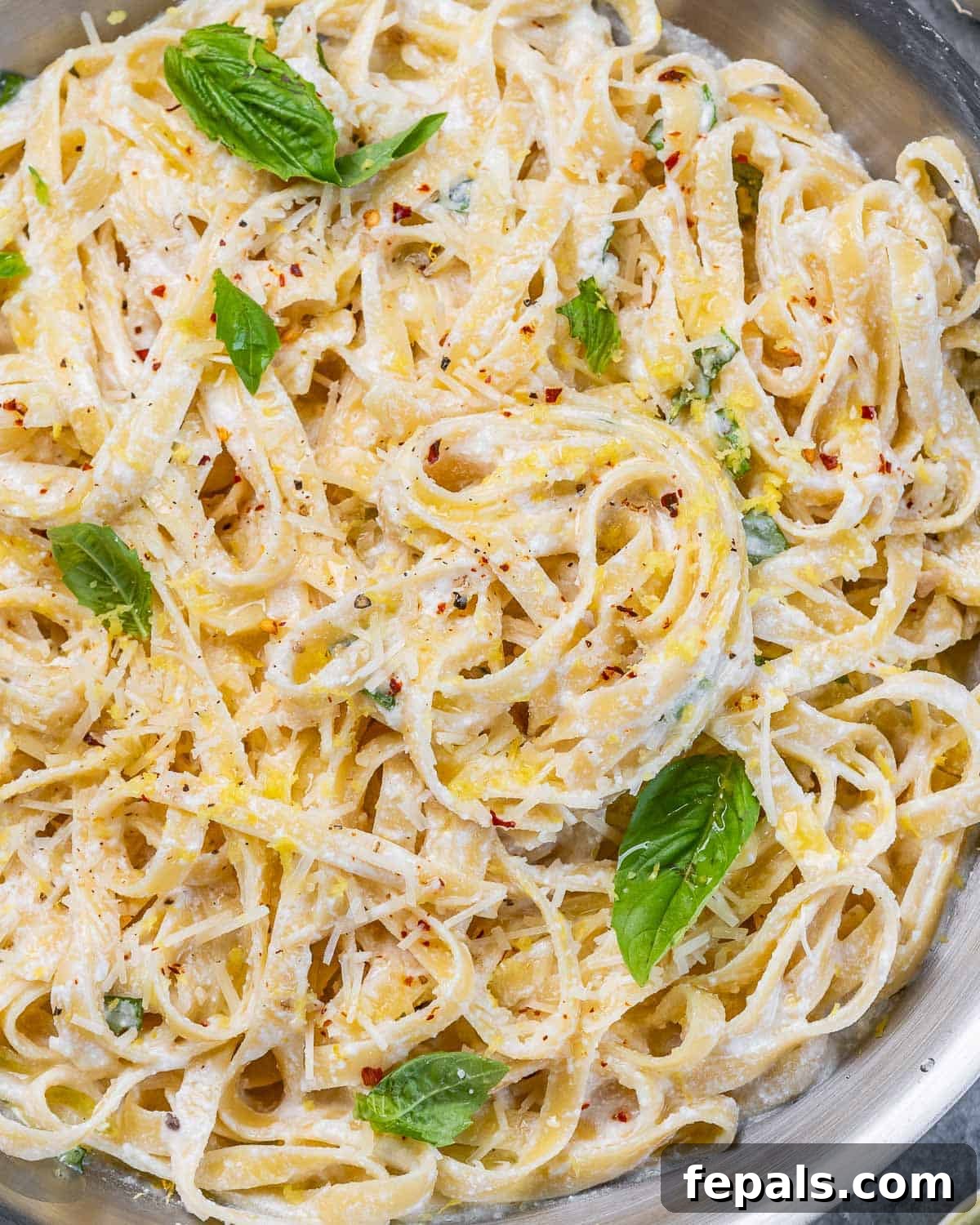 Bright Lemon Ricotta Pasta 3 Closeup view of Lemon Ricotta Pasta.