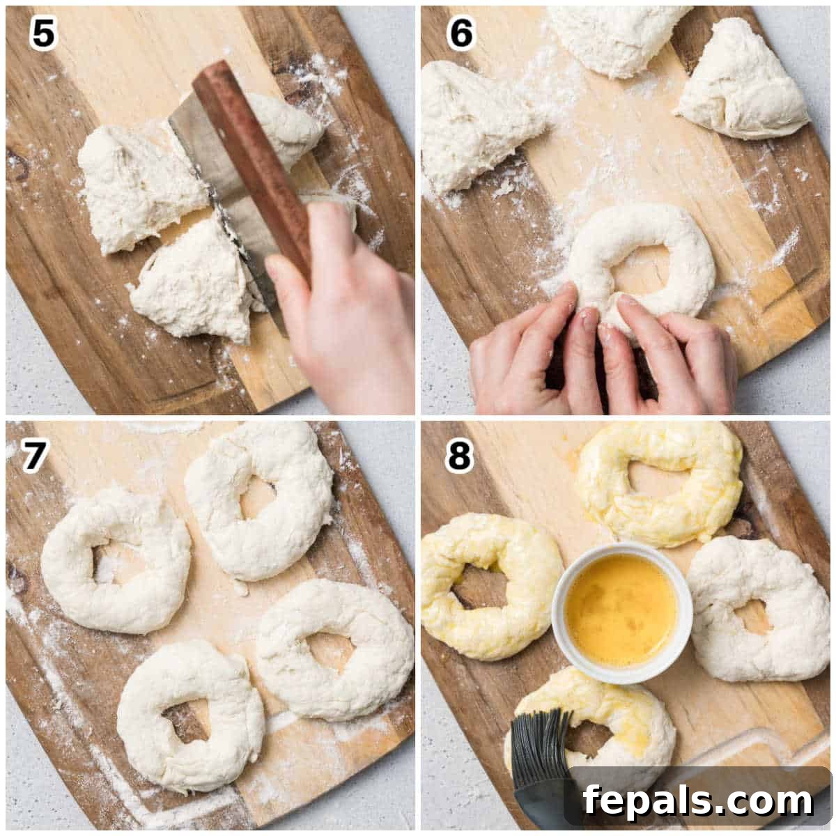 Protein-Packed Greek Bagels 6 process shots of forming the bagels, showing dough being divided and shaped