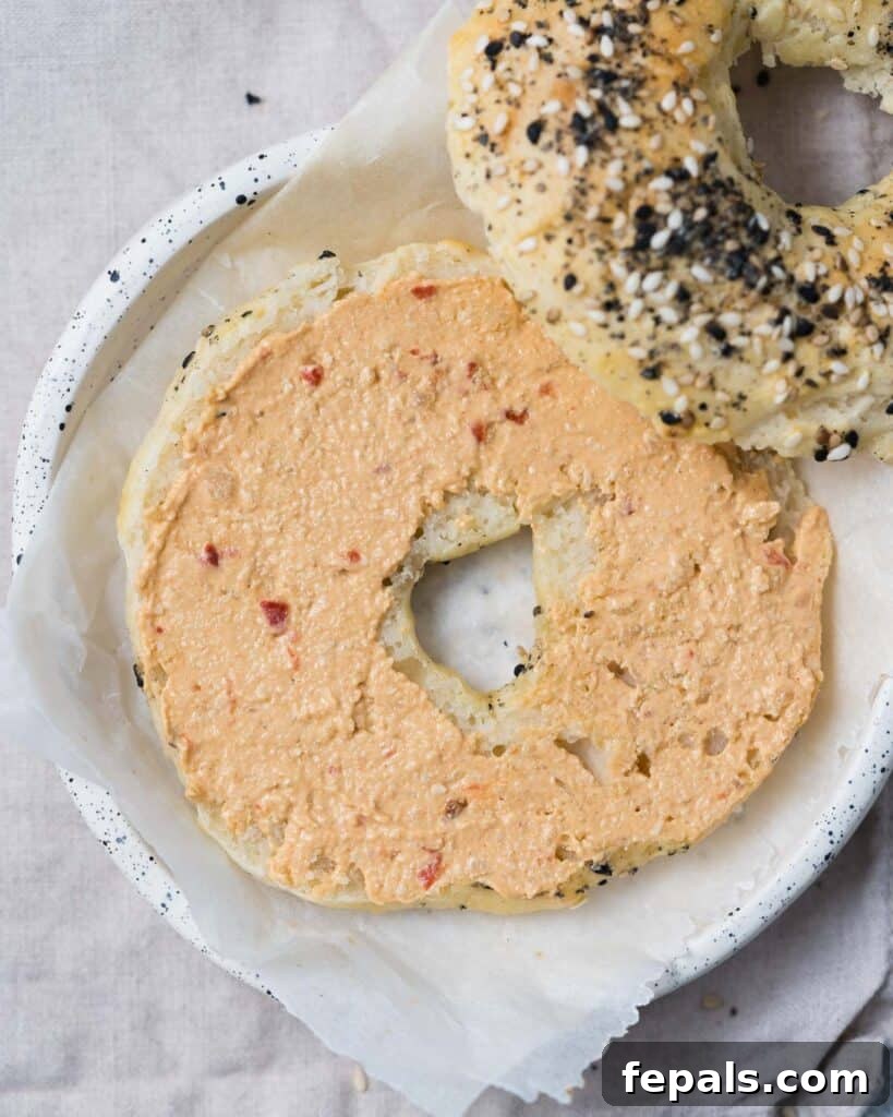 Protein-Packed Greek Bagels 10 veggies and cream cheese spread over homemade baked bagels, ready to eat