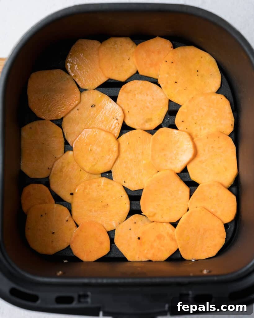 Crispy Air-Fried Sweet Potato Crisps 9 sliced sweet potatoes in the air fryer