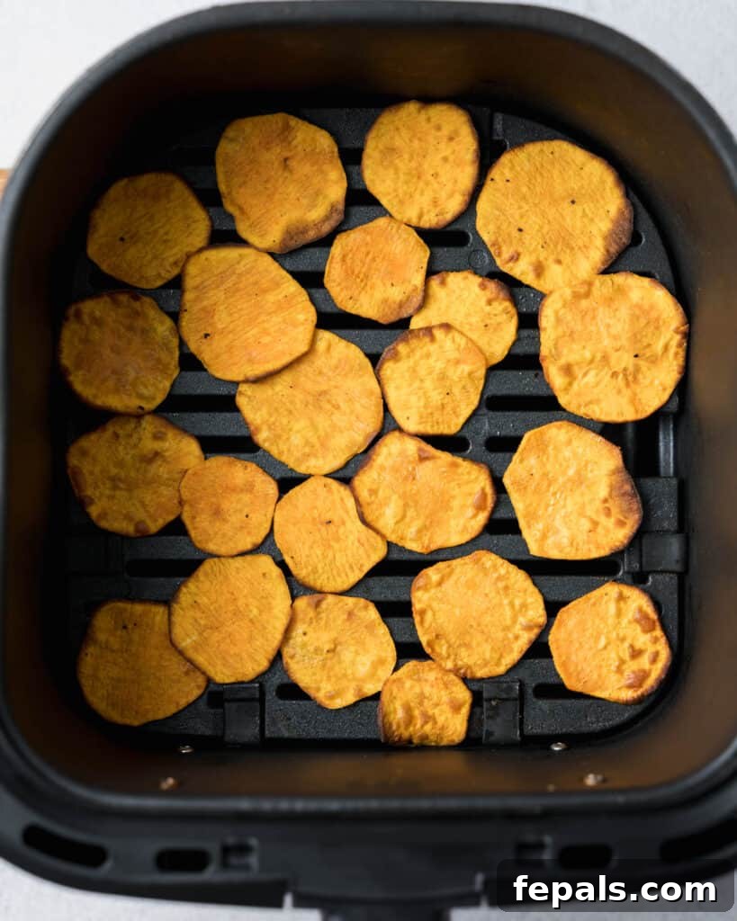 Crispy Air-Fried Sweet Potato Crisps 10 air fried potato chips in air fryer
