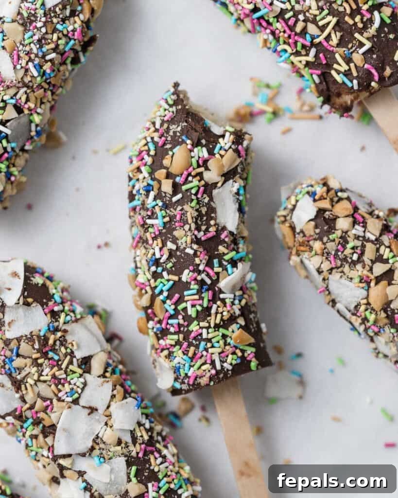 Frozen Chocolate Banana Bites 16 banana pop topped with sprinkles