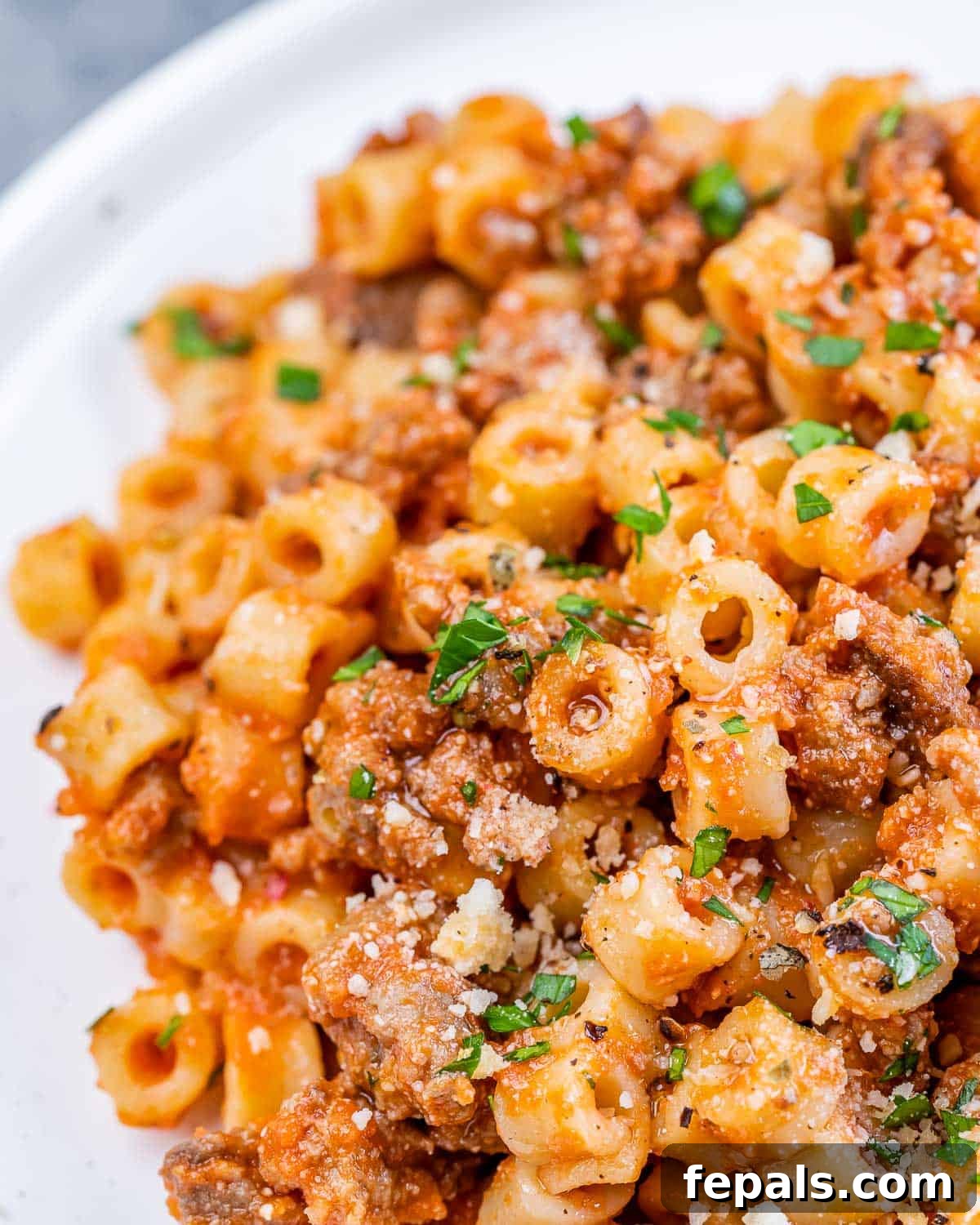 Creamy Cottage Cheese Pasta 9 Cottage cheese pasta served on a white plate with fresh herbs.