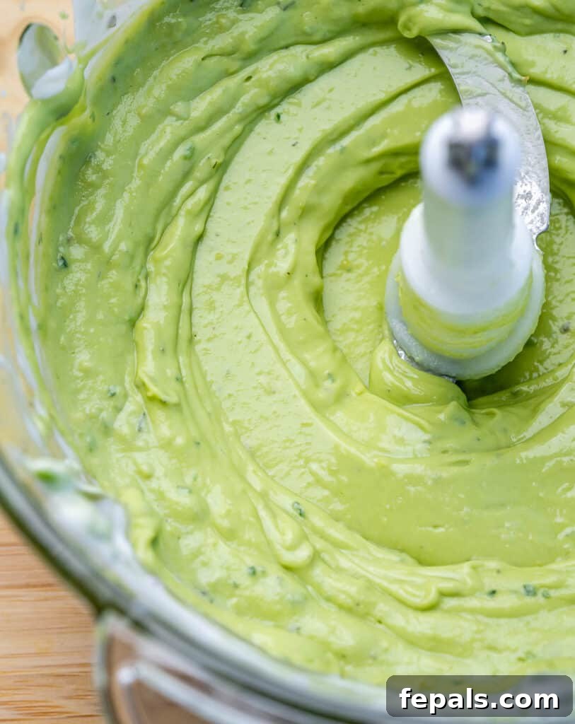 blended avocado rand dip in a food processor